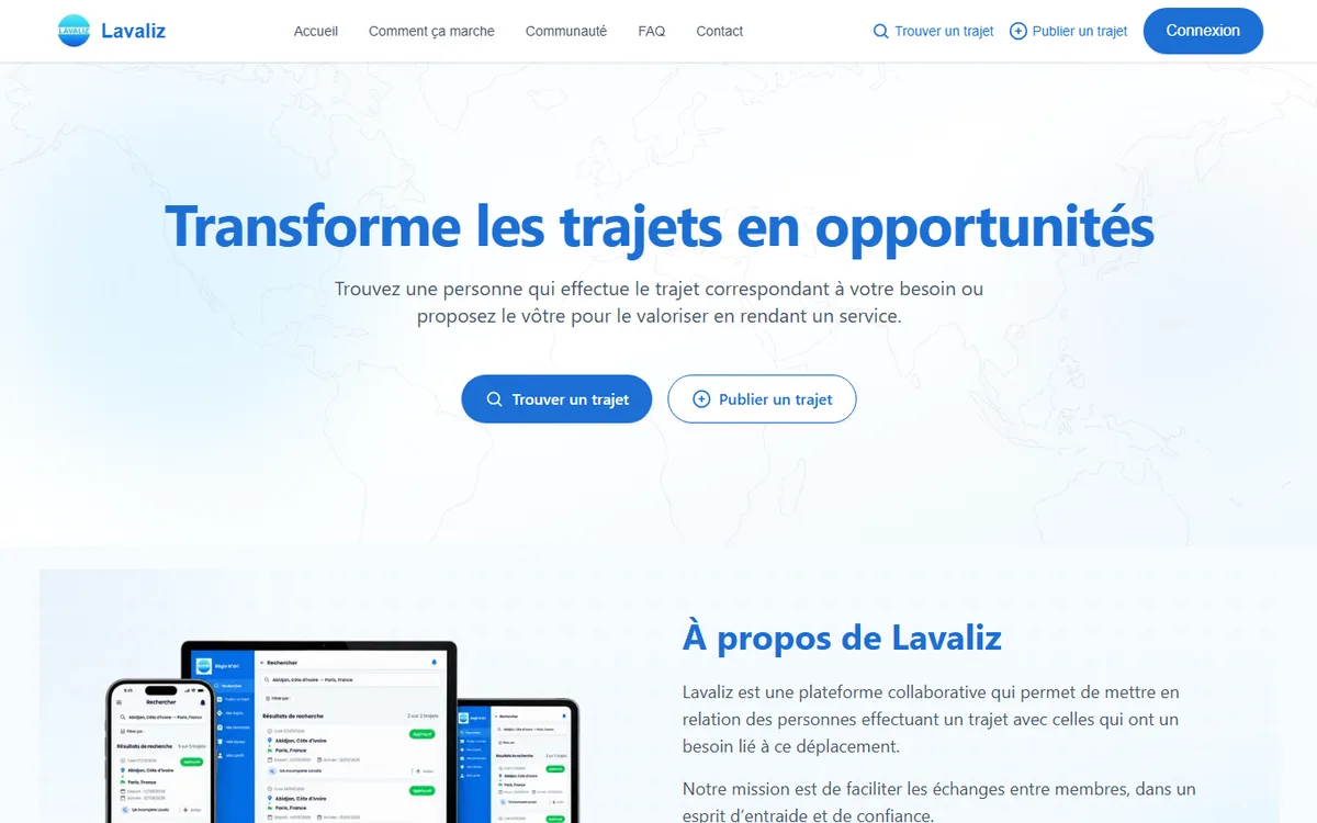 Capture de la page d'accueil de la plateforme Lavaliz