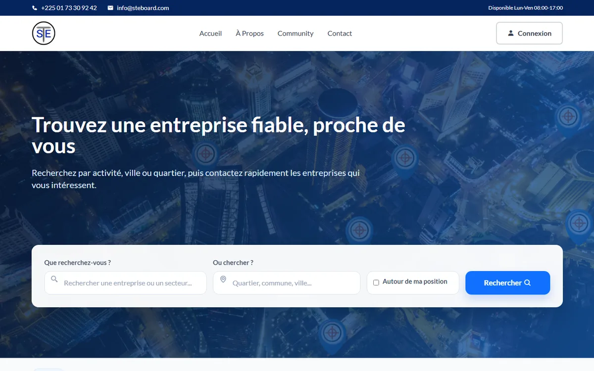 Capture de sTe.Board Community présentant la recherche de professionnels